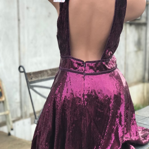 Free people Purple sequin burgundy choker mini dress holiday glam babydoll - Picture 5 of 7